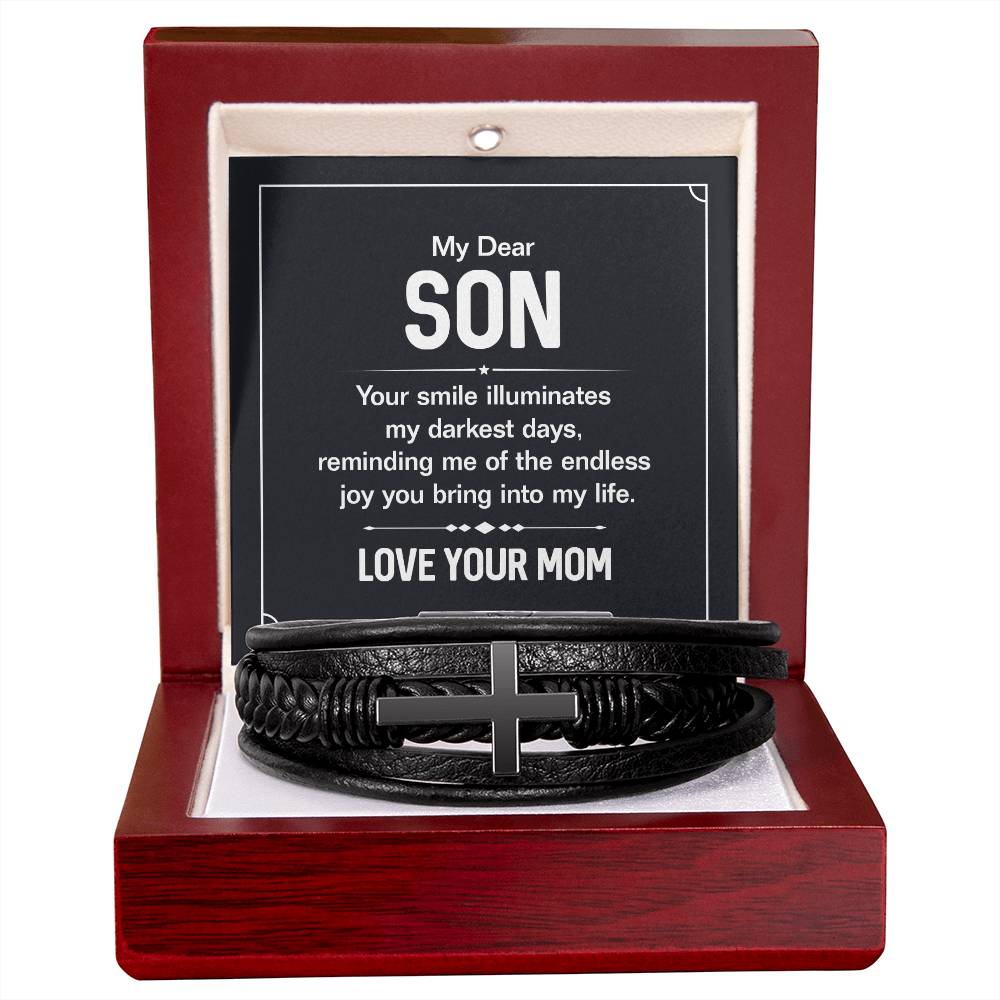 Men's Cross Leather Bracelet - My Dear Son