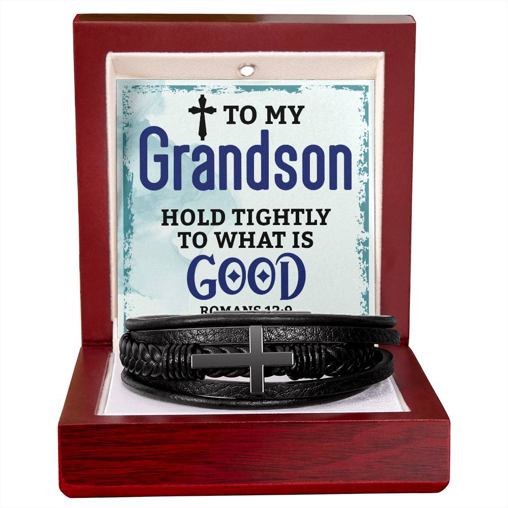 Men's Cross Leather Bracelet - To My Grandson