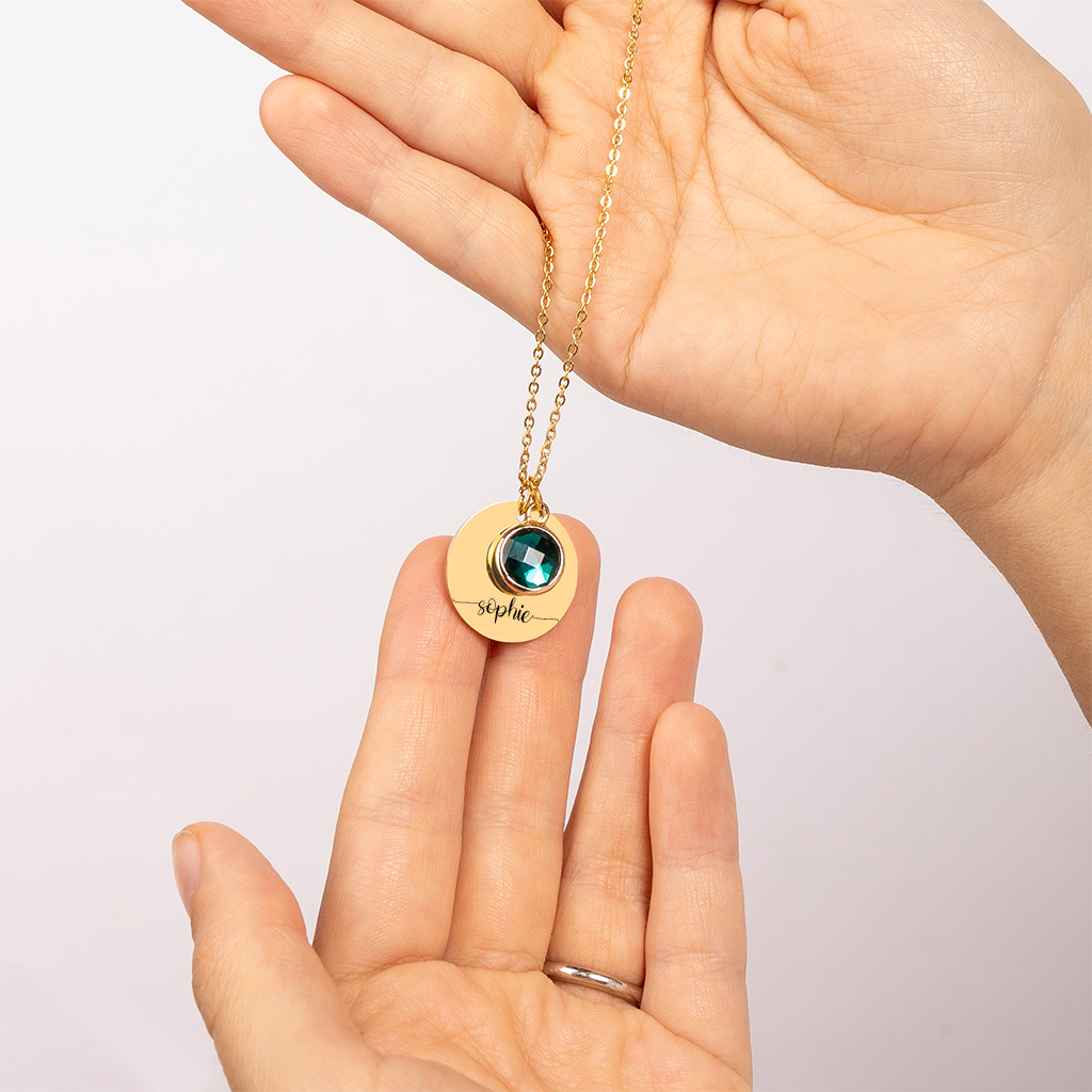 Engraved Name Birthstone Necklace