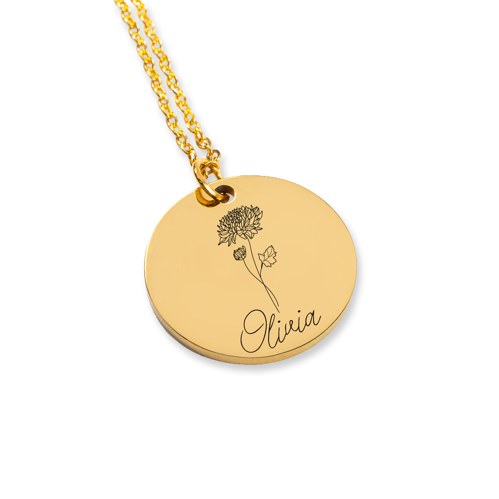 Engraved Name & Birth Flower Necklace