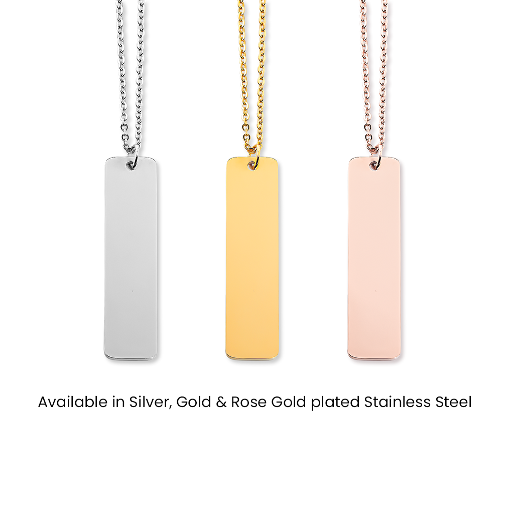 Engraved Name & Birthflower Bar Necklace