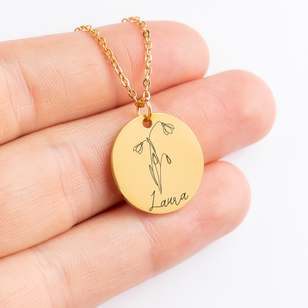 Engraved Name & Birth Flower Necklace