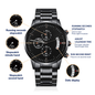 Engraved Design Black Chronograph Watch for Dad