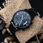 Engraved Design Black Chronograph Watch for Dad