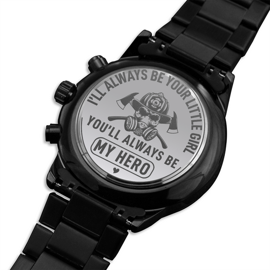 Engraved Design Black Chronograph Watch for Dad