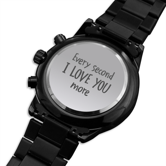 Engraved Design Black Chronograph Watch For Him