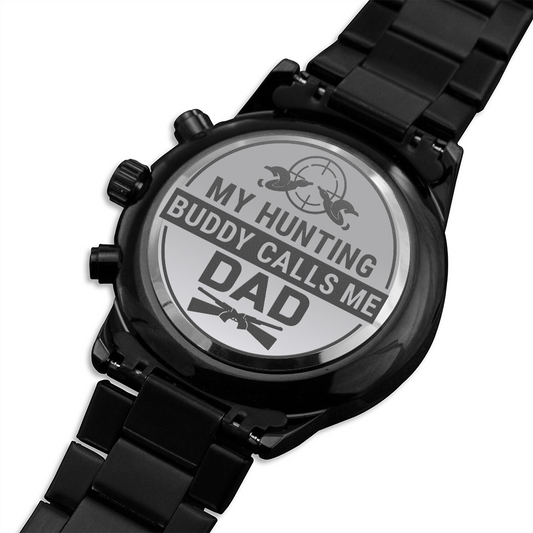 Engraved Design Black Chronograph Watch for Dad