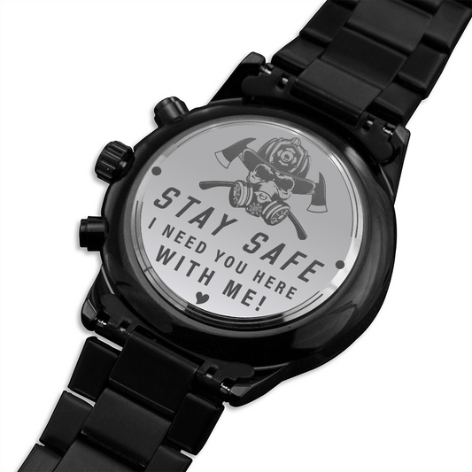 Engraved Design Black Chronograph Watch for Dad