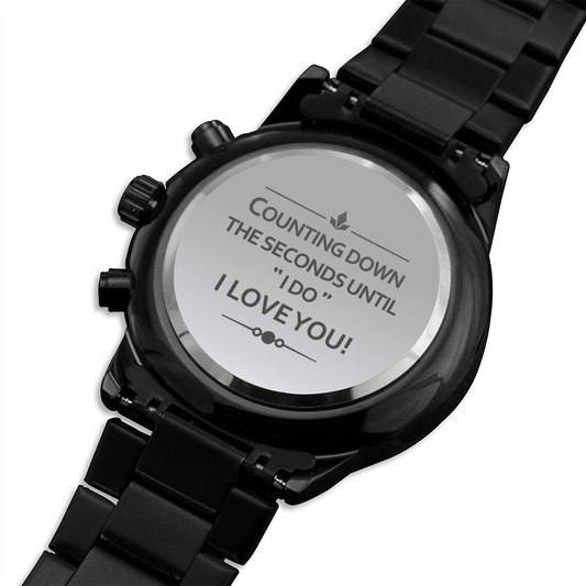 Engraved Design Black Chronograph Watch For Husband/Fiancé'