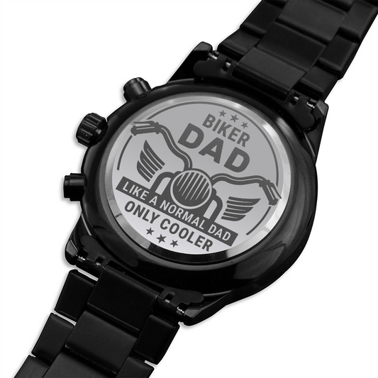 Engraved Design Black Chronograph Watch for Dad