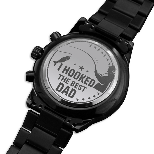 Engraved Design Black Chronograph Watch For Dad