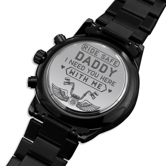 Engraved Design Black Chronograph Watch for Dad