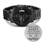 Engraved Design Black Chronograph Watch for Dad
