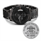 Engraved Design Black Chronograph Watch for Dad