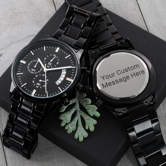 Customizable Engraved Black Chronograph Watch For Him