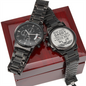 Engraved Design Black Chronograph Watch for Dad