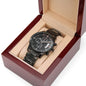 Engraved Design Black Chronograph Watch for Dad