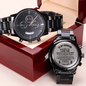Engraved Design Black Chronograph Watch For Husband