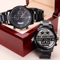 Engraved Design Black Chronograph Watch for Dad