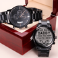 Engraved Design Black Chronograph Watch for Dad