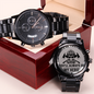 Engraved Design Black Chronograph Watch for Dad