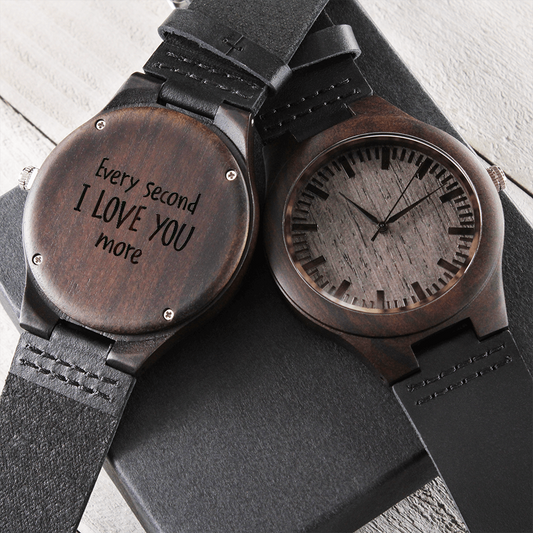 Engraved Wooden Watch For Him - I Love You More