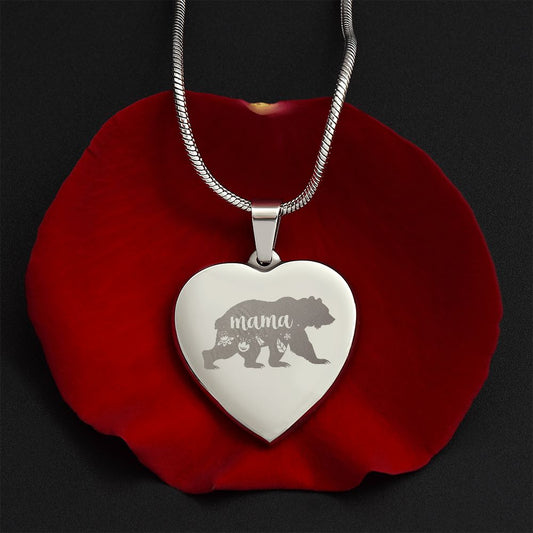 Engraved Heart Necklace - Mama Bear
