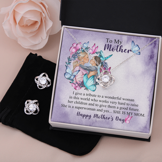 Love Knot Earring & Necklace Set - She Is My Mom