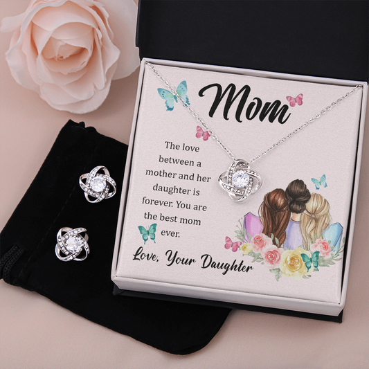 Love Knot Earring and Necklace Set - Best Mom Ever