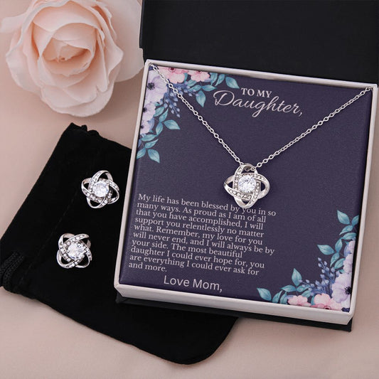 Love Knot Necklace and Earring Set Christmas Gift For Daughter