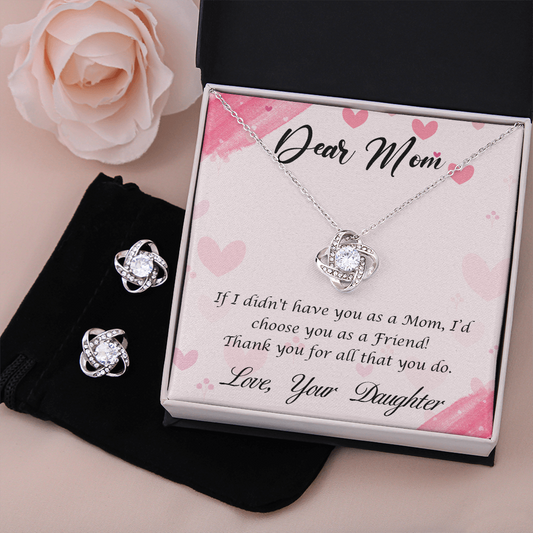 Love Knot Earring and Necklace Set -Choose You as a Friend