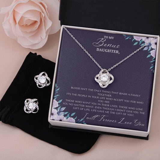 Love Knot Necklace and Earring Set Christmas Gift For Bonus Daughter