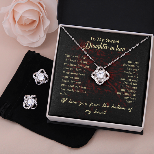Love Knot Earring and Necklace Set- To My Sweet Daughter in Law