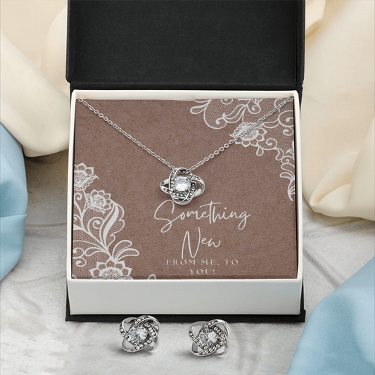 Love Knot Earring & Necklace Set- Bridal Shower Gift- Something New