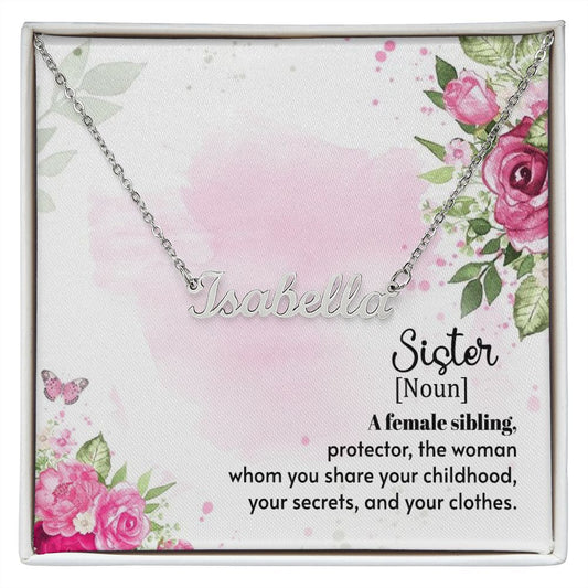 Custom Name Necklace With Message Card - Gift For Sister