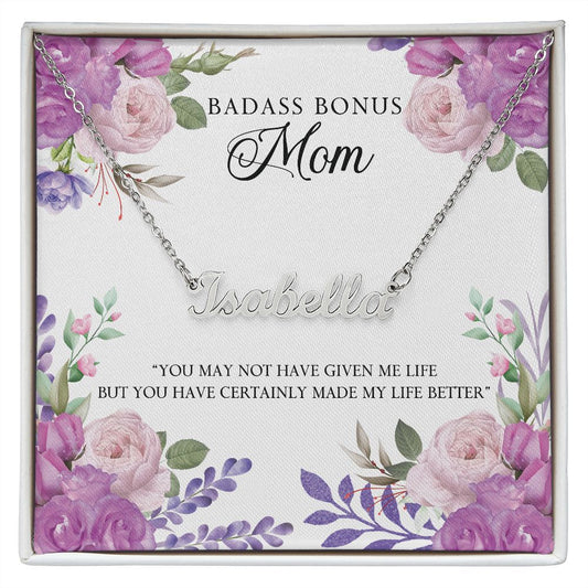 Custom Name Necklace With Message Card - Gift For Bonus Mom
