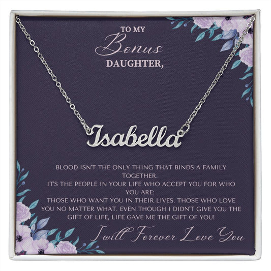 Custom Name Necklace With Message Card - Gift For Bonus Daughter