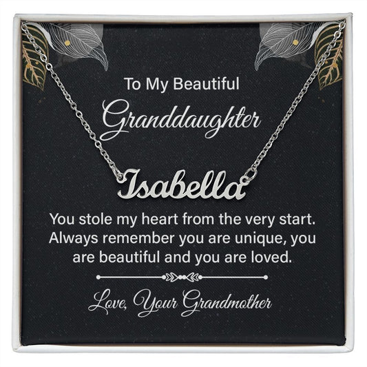 Custom Name Necklace With Message Card - Gift To Granddaughter