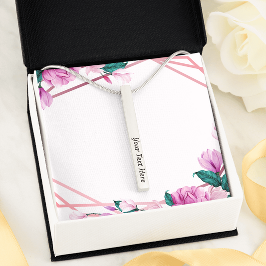 Engraved Vertical 4 Sided Stick Necklace
