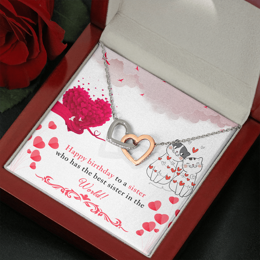 Interlocking Hearts Necklace - Happy Birthday Sister