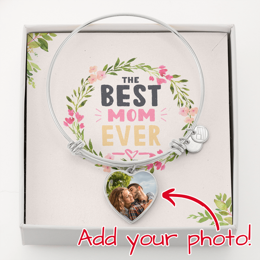 Personalized Heart Circle Bangle - Best Mom Ever