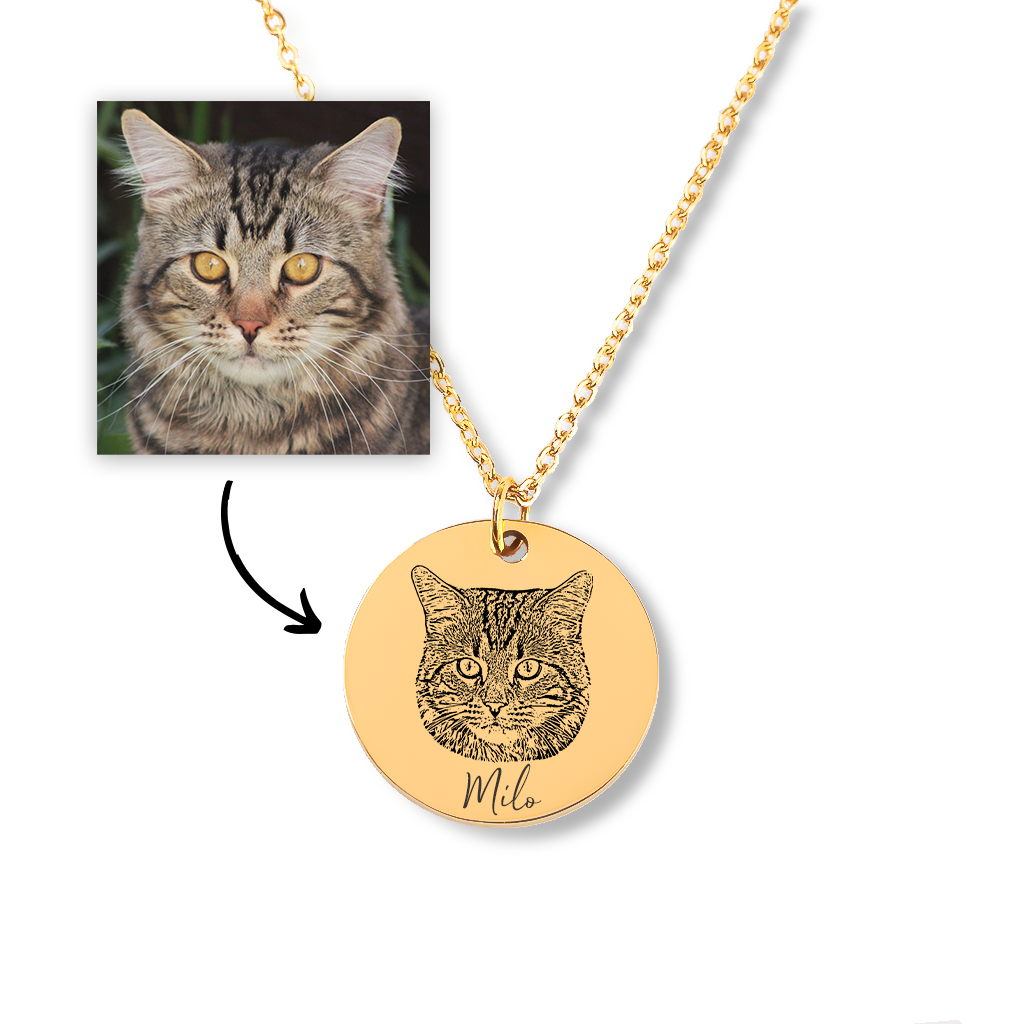 Engraved Cat Portrait Necklace