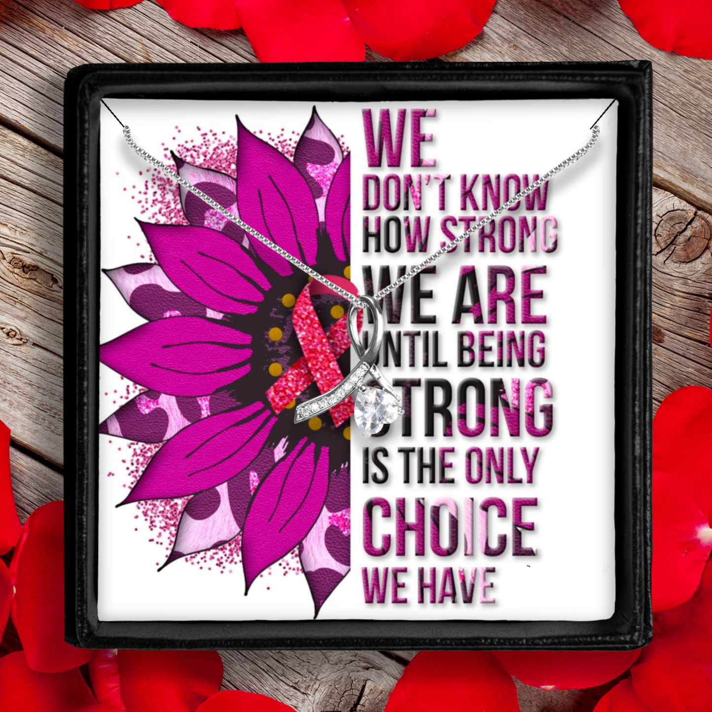 Enchanting Ribbon Necklace With Message Card For Breast Cancer Awareness