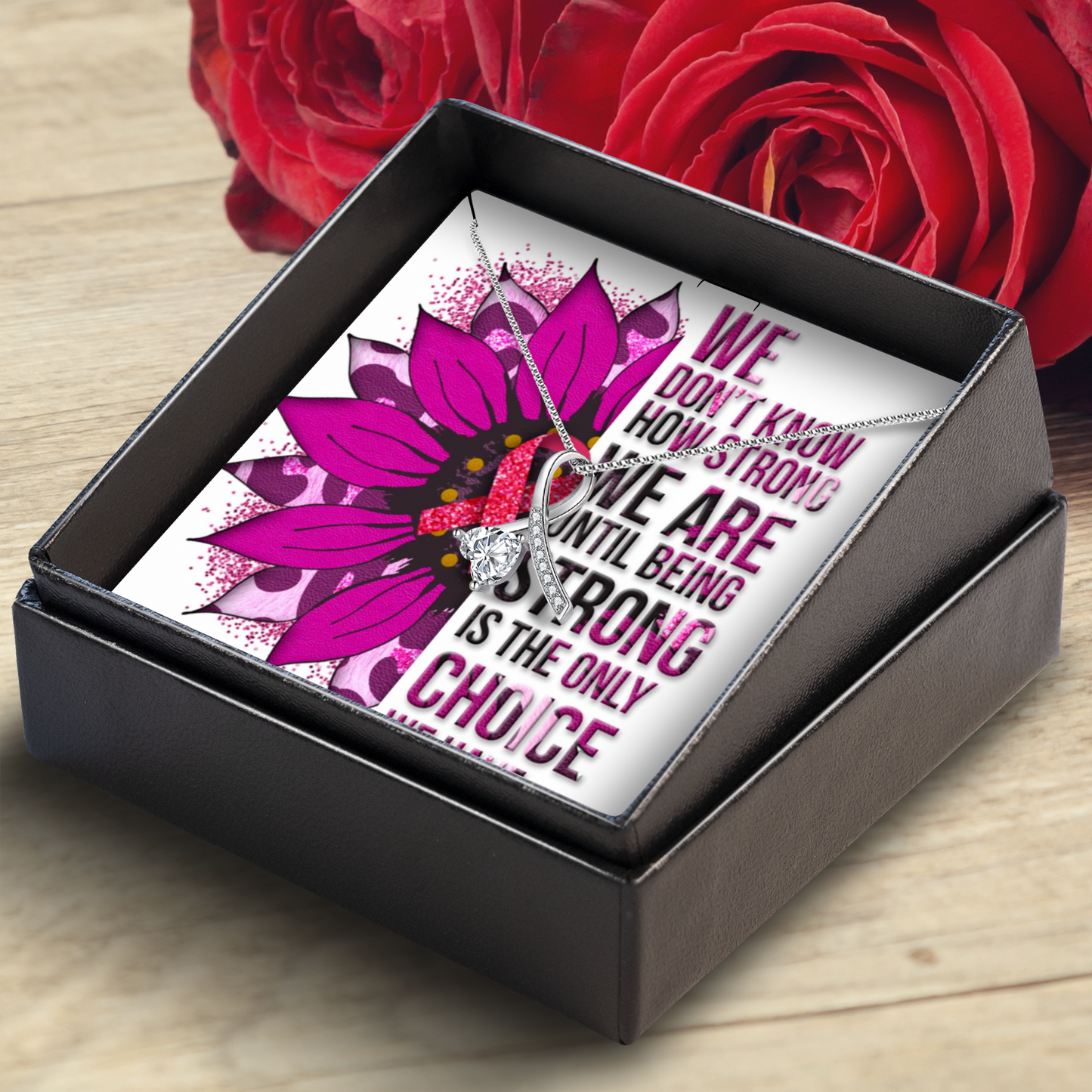 Enchanting Ribbon Necklace With Message Card For Breast Cancer Awareness