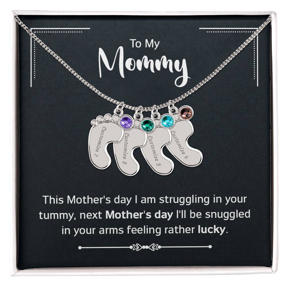 Engraved Baby Feet Necklace with Birthstone - Mother's Day