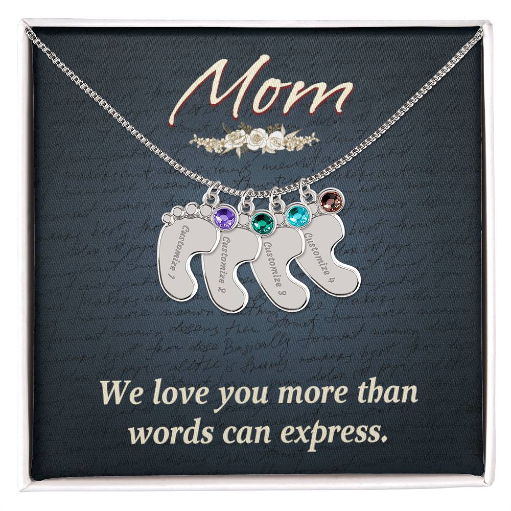 Engraved Baby Feet Necklace with Birthstone  - Mom, We Love You