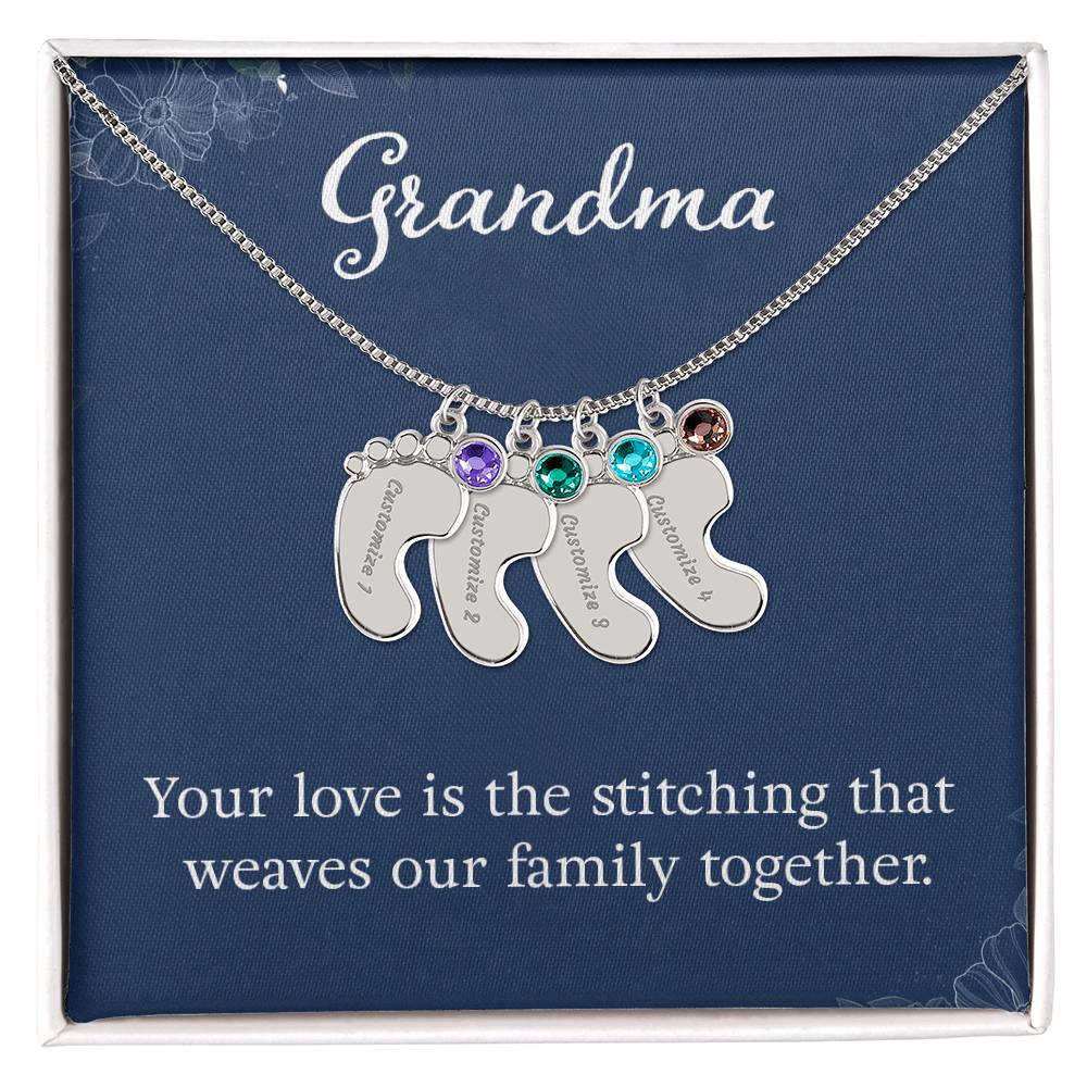 Engraved Baby Feet Necklace with Birthstone -Grandma, Your Love