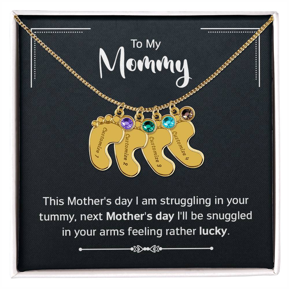 Engraved Baby Feet Necklace with Birthstone - Mother's Day