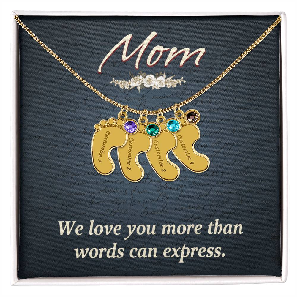 Engraved Baby Feet Necklace with Birthstone  - Mom, We Love You