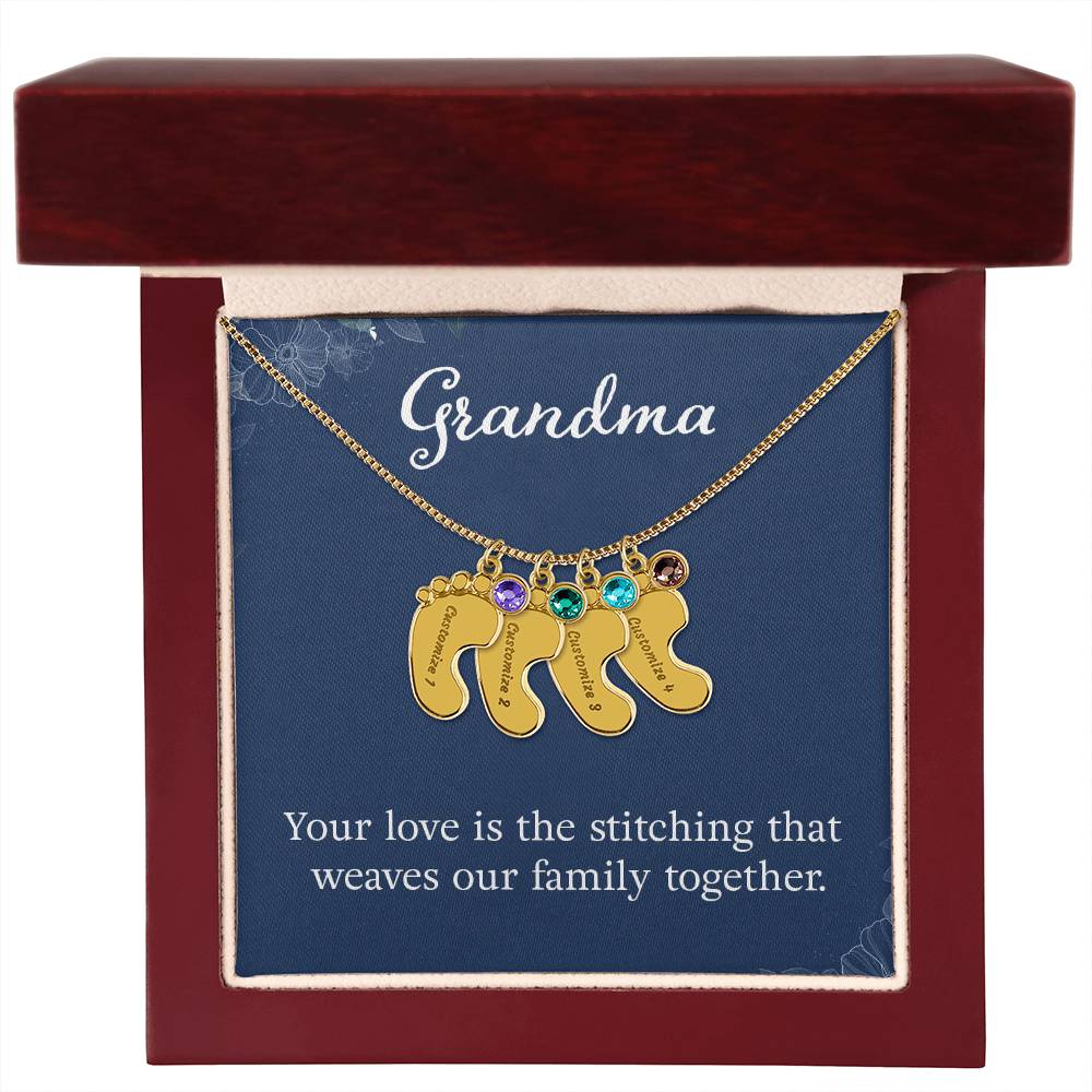 Engraved Baby Feet Necklace with Birthstone -Grandma, Your Love